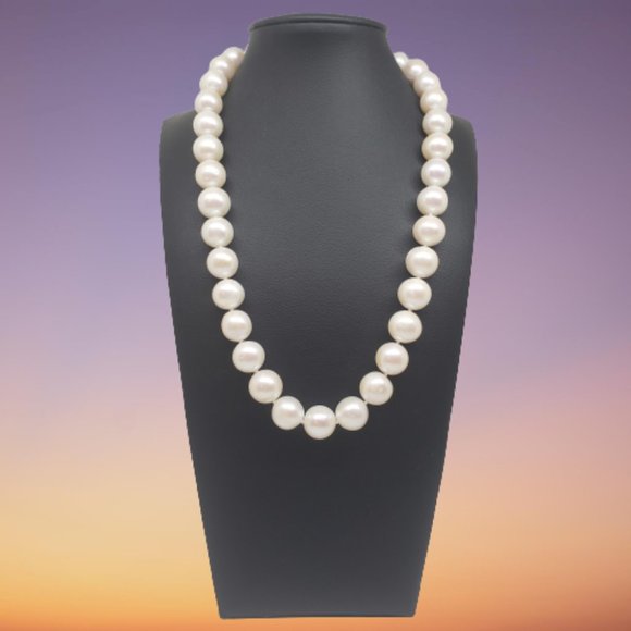 Belle de Mer White Opaque Cultured Pearl Strand Necklace 18" 11-13MM 14K - Picture 4 of 11